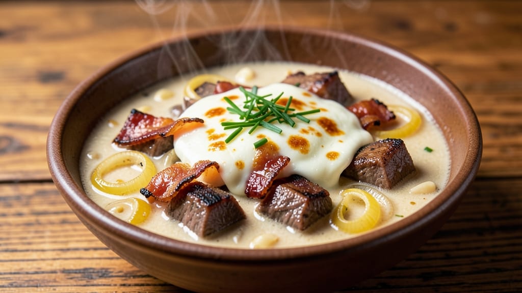All-American Cheeseburger Soup Recipe: Bacon-Infused Velouté With Juicy Ground Beef