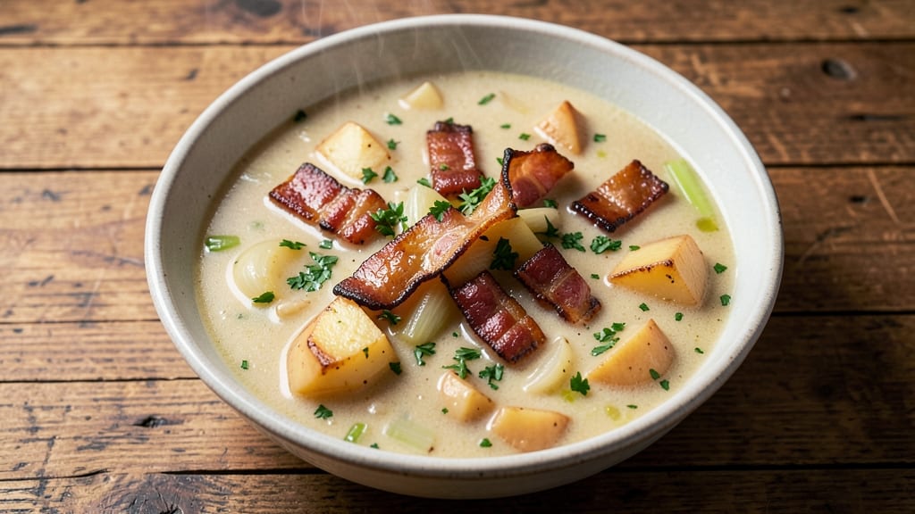 Easy Potato Bacon Soup Recipe: Crispy Bacon Bites and Creamy Velout in One Pot