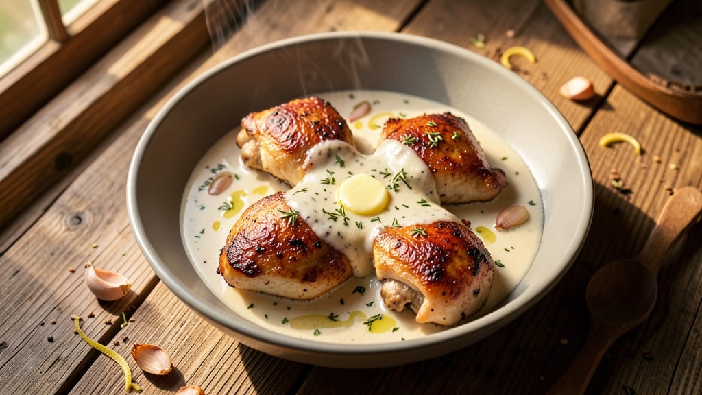 Baked Chicken Thighs With Cream of Chicken Soup Recipe: Crispy Skin and Silky Sauce Harmony