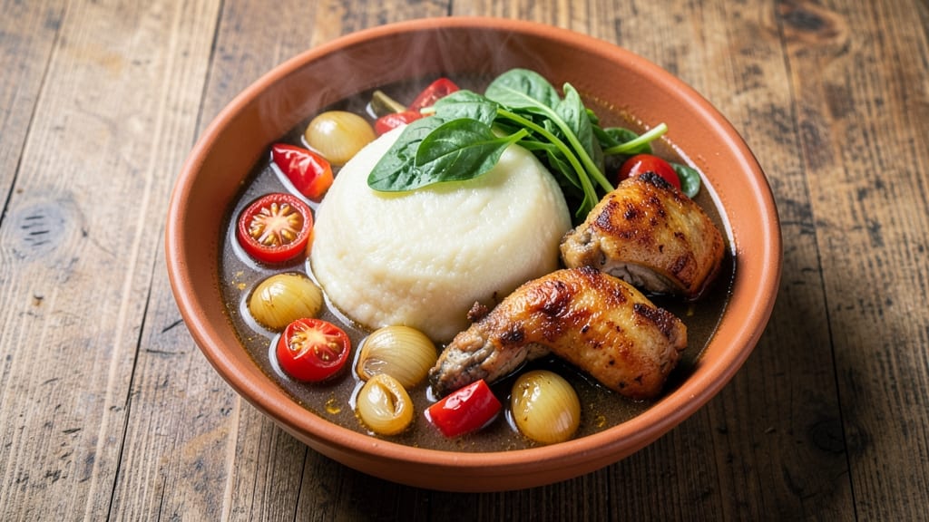 African Fufu and Soup Recipe: Pounded Yam and Leafy Green Harmony