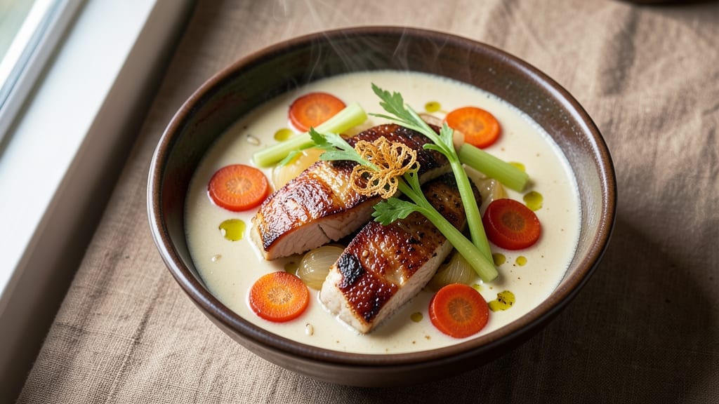 5 Star Chicken Vegetable Soup Recipe: Crisp Celery Crowns and Anchovy-Parmesan Velout Magic