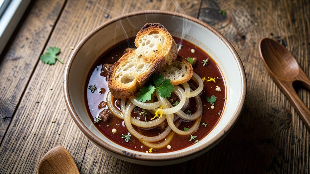 Andy Cooks French Onion Soup Recipe: Caramelized Onions and Gruyère Bubble Perfection