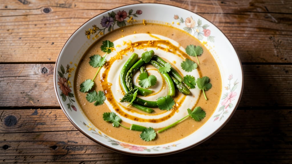 Asparagus Indian Style Soup Recipe: Turmeric-Golden Velouté with Toasted Cumin Crunch