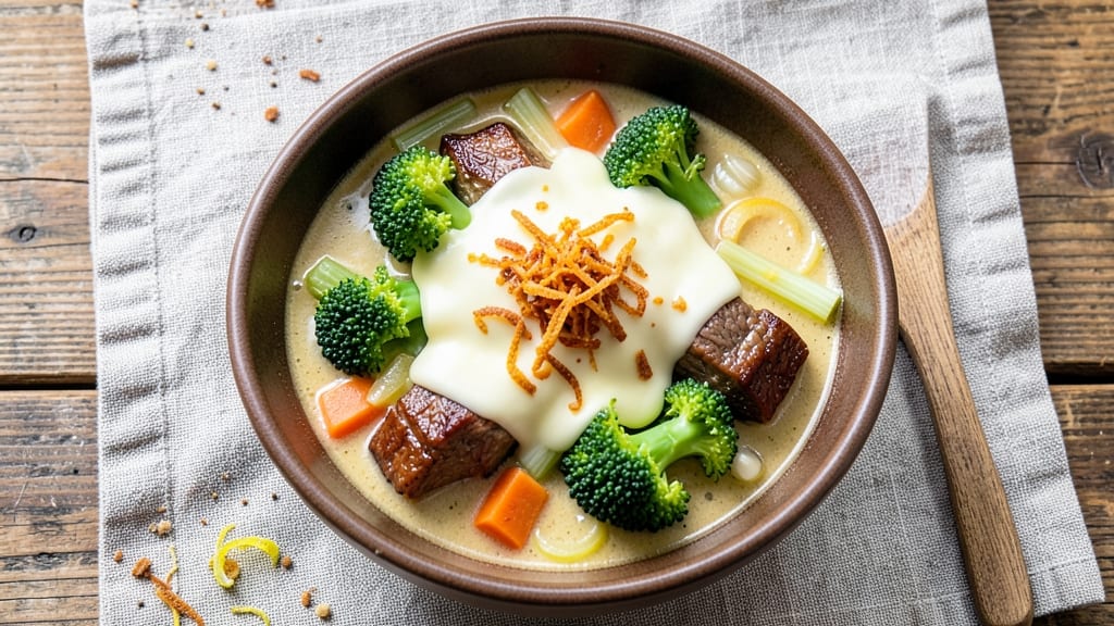 Beef House Broccoli Cheese Soup Recipe: Velvety Melts With Crispy Celery Crowns