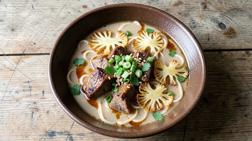 Beef Giniling Soup Recipe: Crispy Celery Crowns Over Silky Noodles