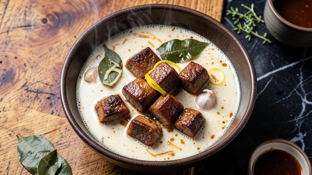 Beef Soup Pinoy Recipe: Crispy Celery Crowns and Savory Herb Velout Fusion