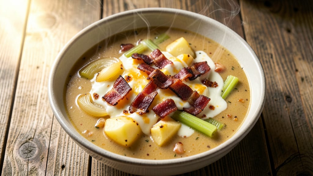 Best Cheesy Potato Soup Recipe Ever: Ultra-Creamy Velouté With Crispy Bacon Bits