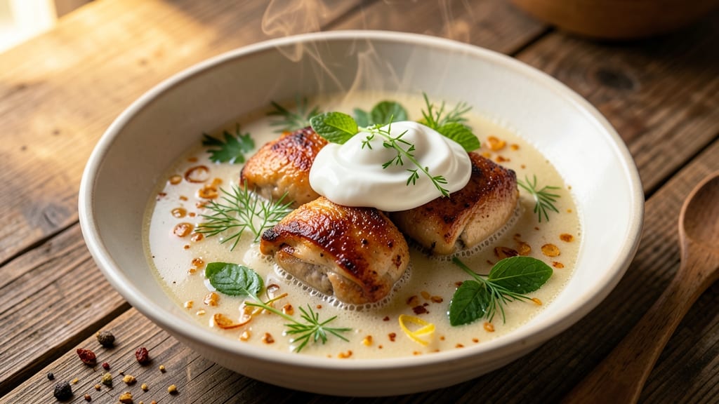 Armenian Chicken Soup Recipe: Spiced Yogurt and Herb Harmony