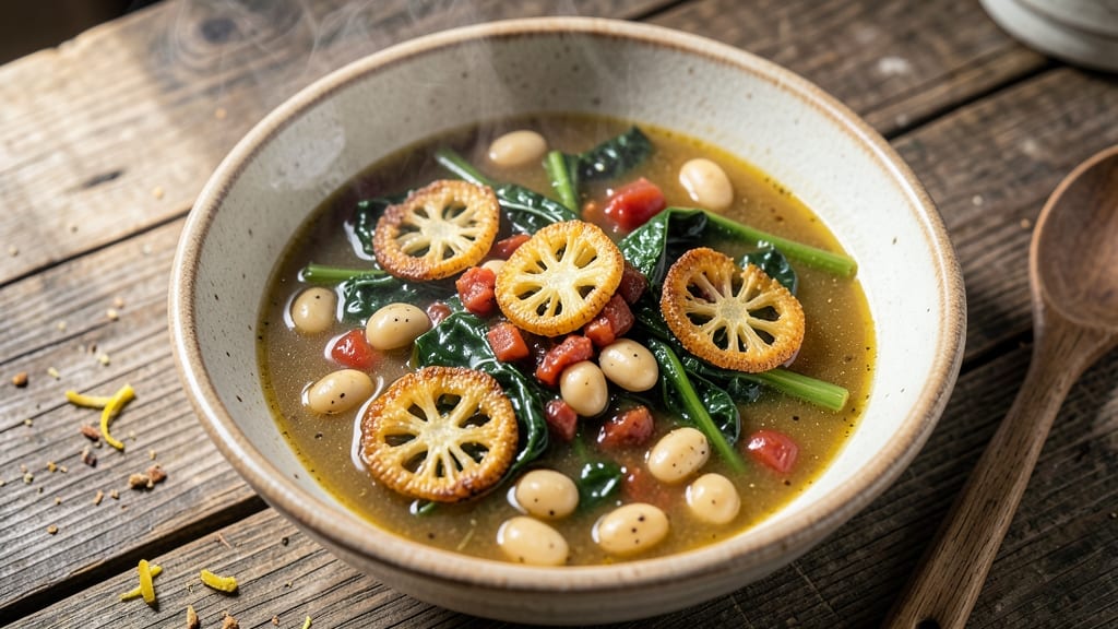 Authentic Italian Escarole Soup Recipe: Crispy Celery Crowns Over Garlic-Anchovy Velout