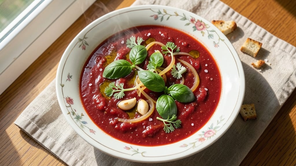 Barefoot Contessa's Tomato Basil Soup Recipe: Celery Crown Crunch Over Velvety Herb Base