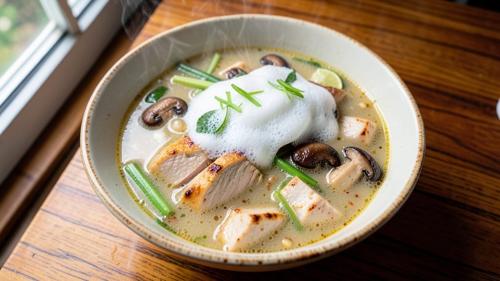 Bangkok Soup Recipe: Galangal-Kissed Coconut Cream Velout with Slippery Rice Noodles