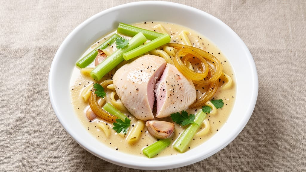 Barilla Chicken Soup Recipe: Celery Crown Crunch and Creamy Herb Velout Harmony