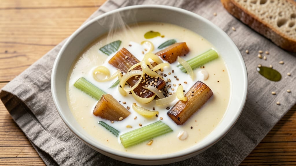 Instant Pot Celery Soup Recipe: Silky Velout With Celery Crown Crunch