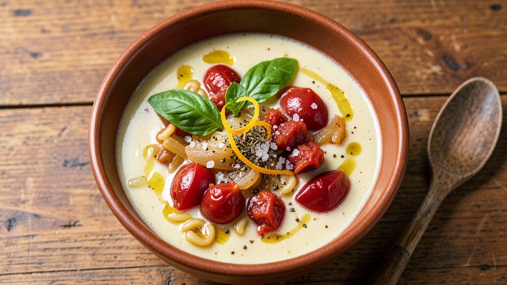Atlanta Bread Company Tomato Basil Soup Recipe: Celery Crown Crunch Over Creamy Herb Velout