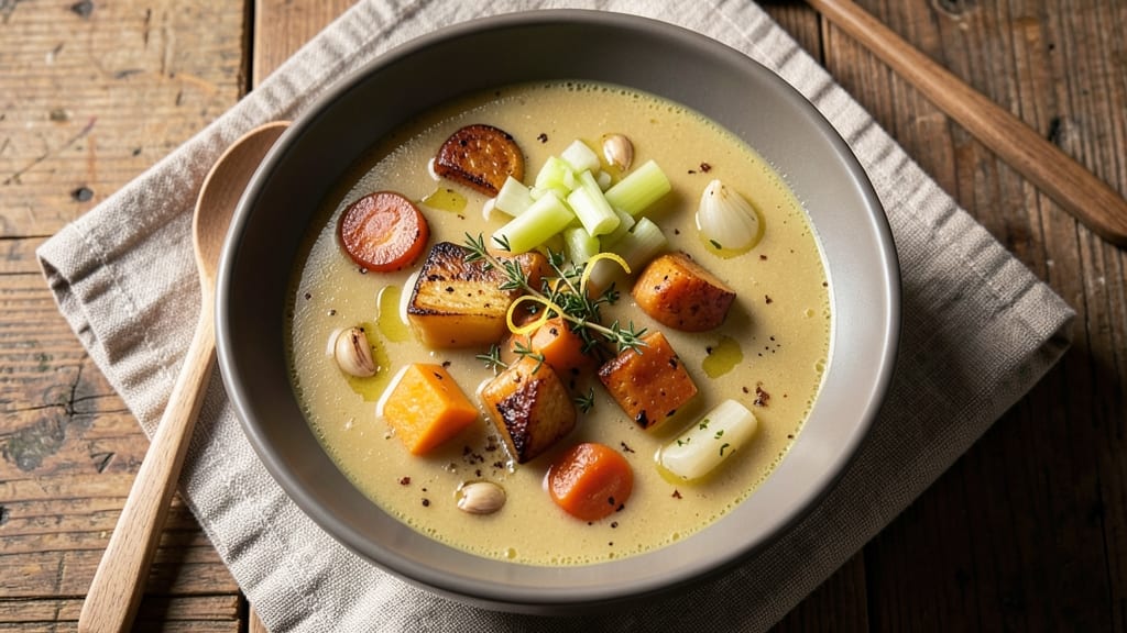 Autumnal Harvest Soup Recipe: Roasted Root Crunch and Herb-Infused Velout Magic