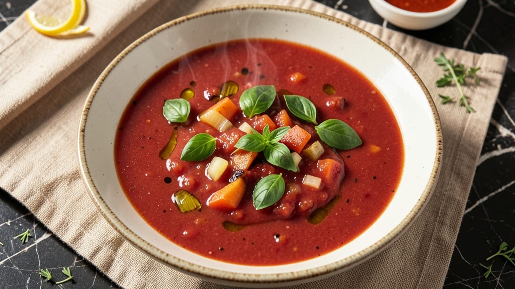 Applebee's Tomato Basil Soup Copycat Recipe: Celery Crown Crunch and Herb Velout Balance