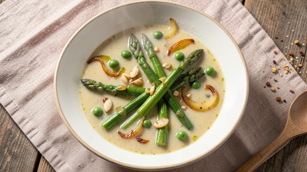 Asparagus and Pea Soup Recipe: Spring Greens Simmered With Herbed Crème Fraîche