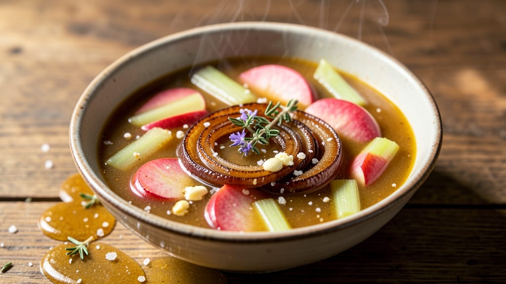 Apple and Onion Soup Recipe: Caramelized Sweetness With Crispy Celery Crowns