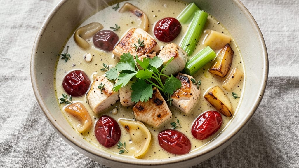 Angys' Tortellini Soup Recipe: Crisp Celery Crowns Over Creamy Herb Velout