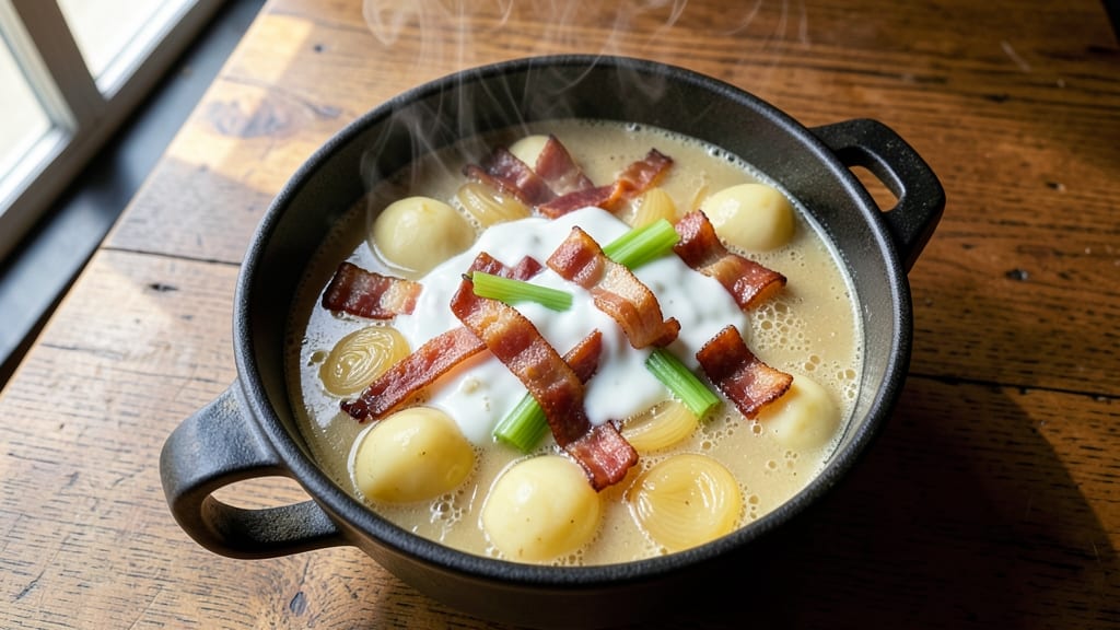 54th Street Bar and Grill Potato Soup Recipe: Velvet Potato Base With Crispy Bacon Bits