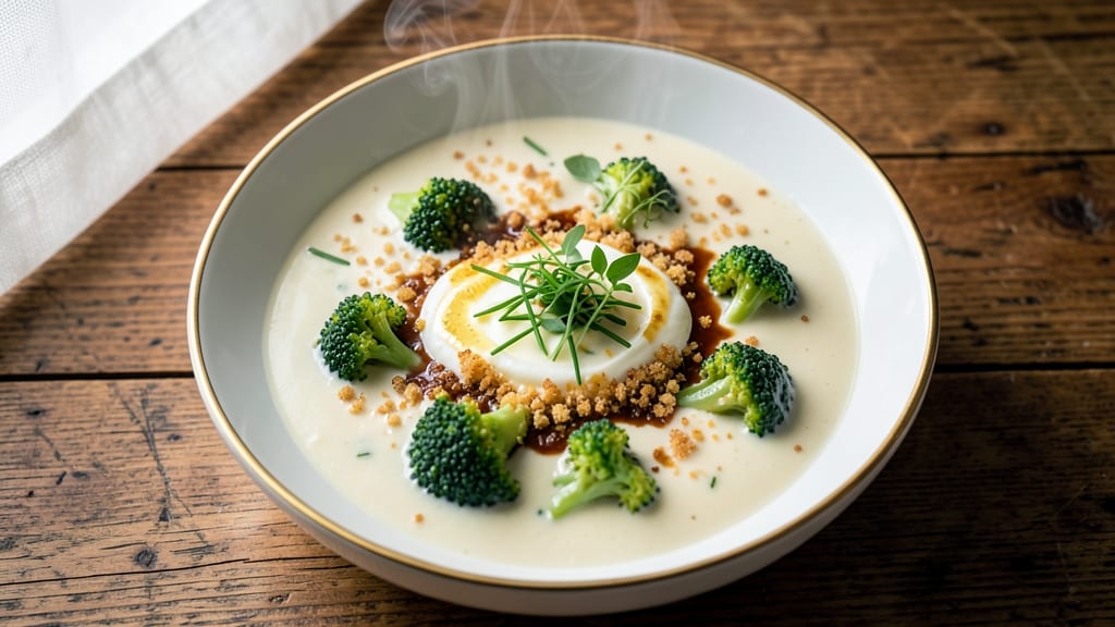 Award-Winning Cream of Broccoli Soup Recipe: Velvet-Smooth Velout with Crisp Celery Crowns