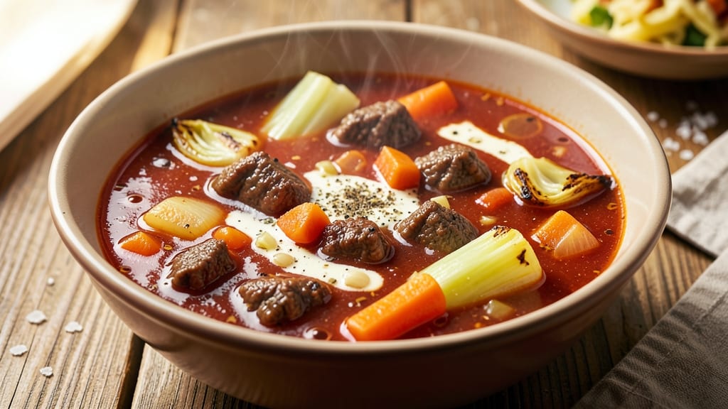 Betty Crocker Hamburger Soup Recipe: Crispy Celery Crowns Over Smoky Meatball Broth