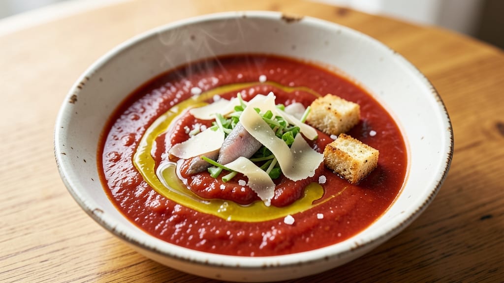 Biaggi's Tomato Soup Recipe: Crispy Celery Crowns Over Anchovy Cream Velout