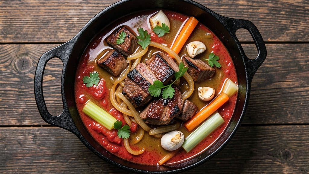 54th Street Outlaw Steak Soup Recipe: Crisp Celery Crowns Over Smoky Beef Velout