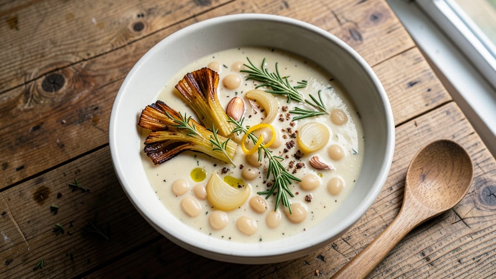 Best White Bean Soup Recipe Ever: Crispy Celery Crowns Meet Silky Herb Velout