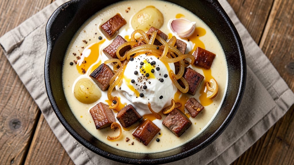Black Angus Loaded Baked Potato Soup Recipe: Smoky Steak and Cheese Crunch in One Pot