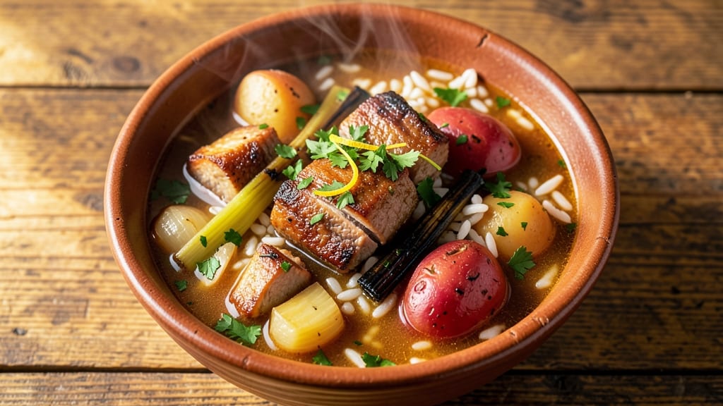 Acorda Soup Recipe: Crisp Celery Crowns Over Rustic Potato Velout