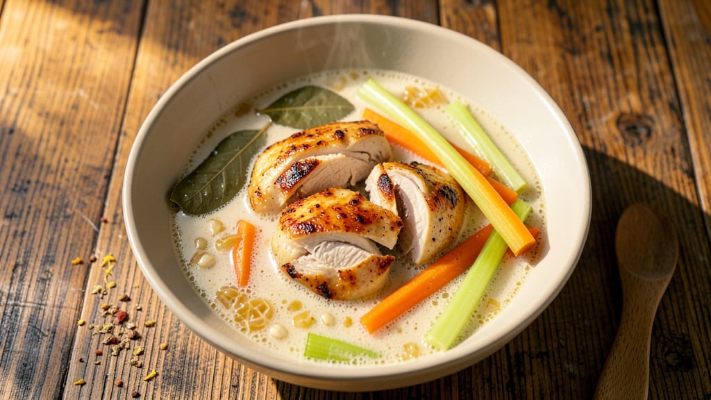 Basic Chicken Soup Recipe From Scratch: Celery Crown Crunch With Herb-Infused Broth
