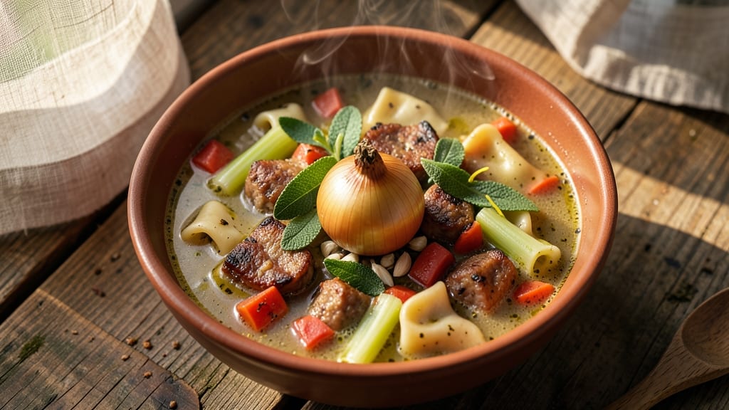 Autumn Tortellini with Sausage Soup Recipe: Crisp Celery Crowns Over Hearty Meatball Broth