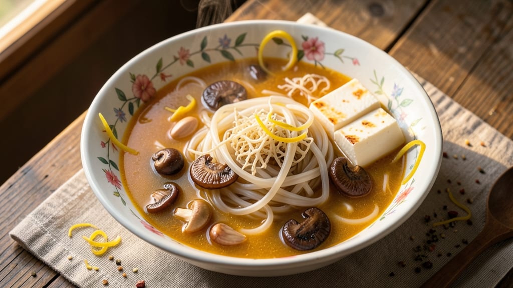 Asian Vegetarian Noodle Soup Recipe: Silky Mushroom and Tofu Umami Bliss