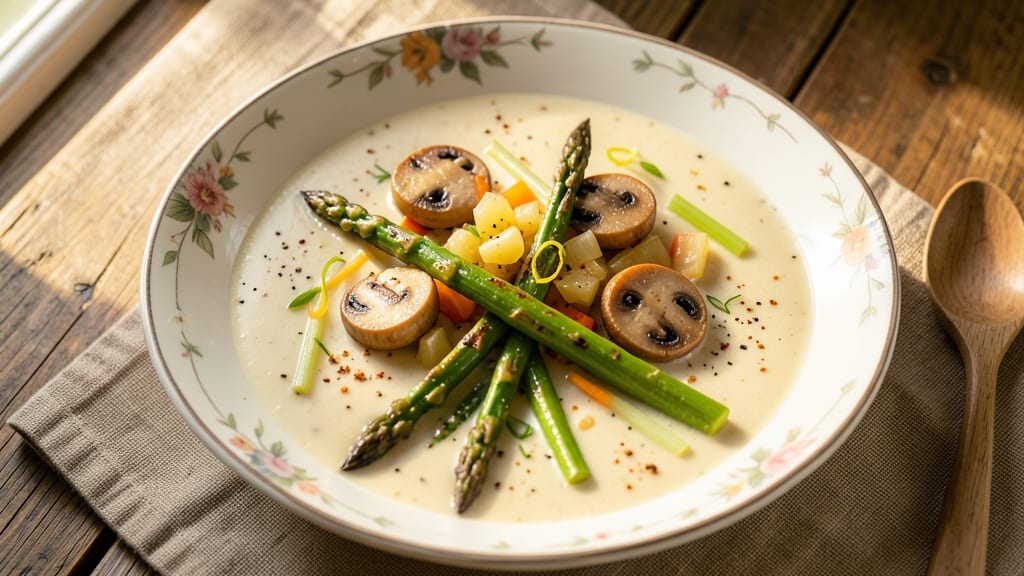 Asparagus and Cream of Mushroom Soup Recipe: Spring Greens Meet Umami Velout