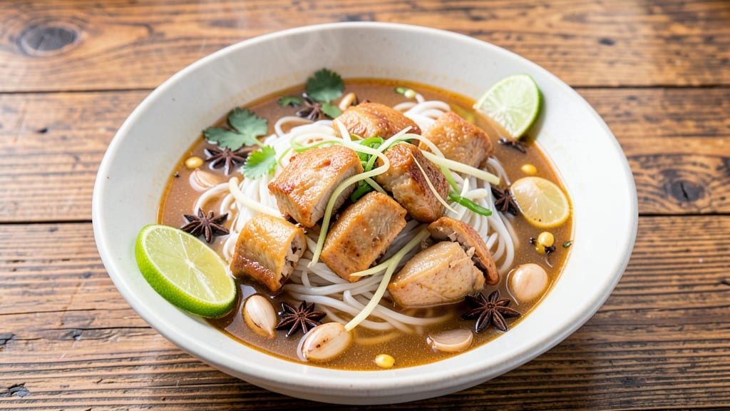 Asian Style Chicken Noodle Soup Recipe: Fragrant Ginger-Lime Broth with Chewy Rice Noodles