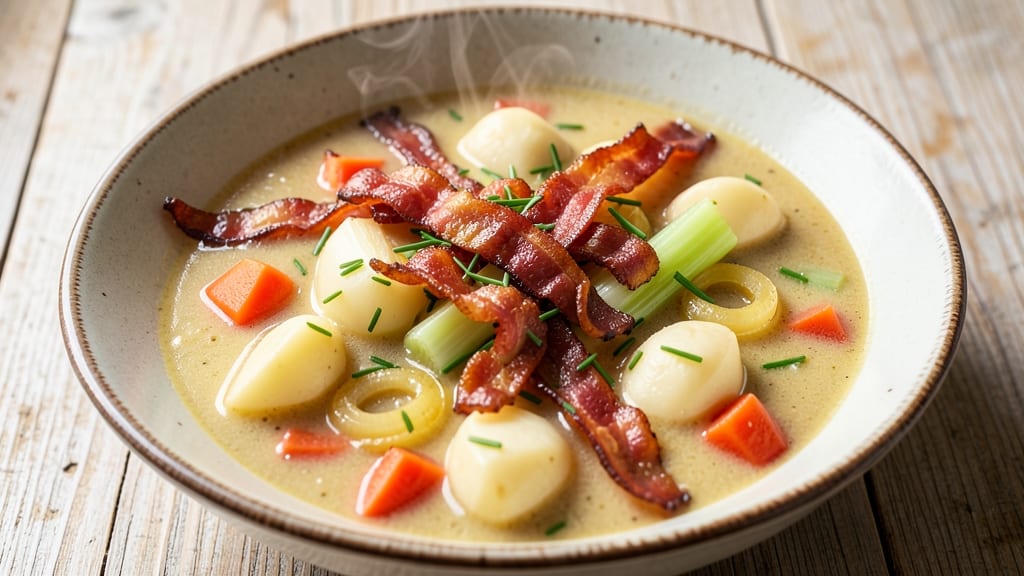 Bacon Chowder Soup Recipe: Smoky Bacon Crunch Over Velvety Herb Base