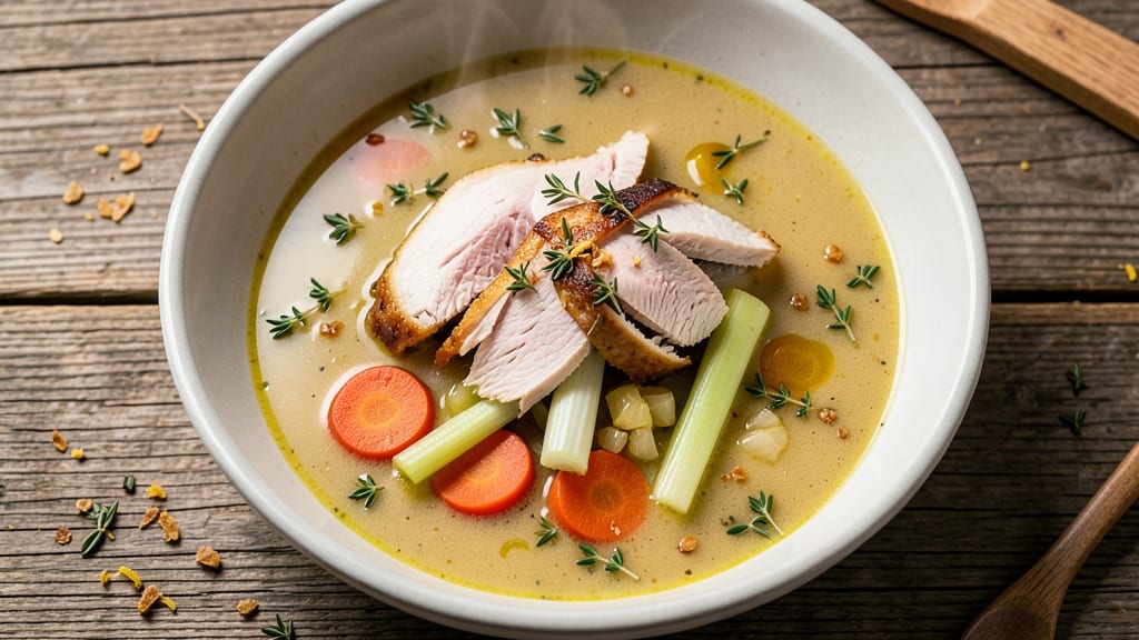 Award-Winning Turkey Soup Recipe: Crisp Celery Crowns and Herb-Infused Velout Magic